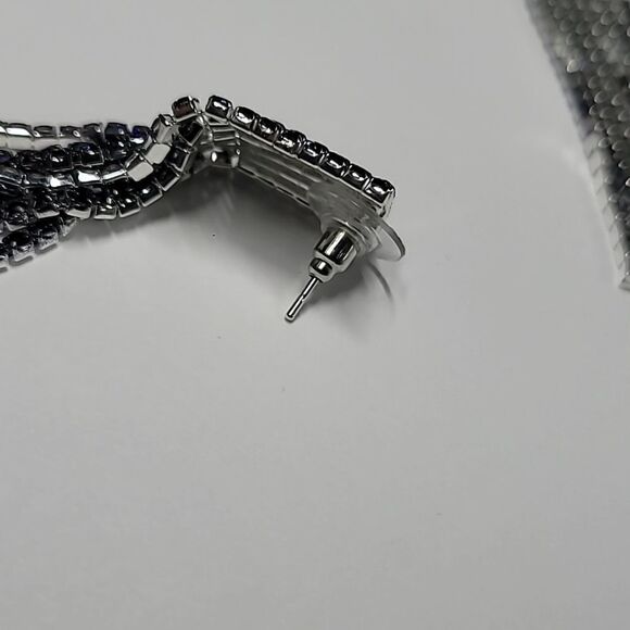 Ombre Black, Navy, White Rhinestone Dangle Earrings - Picture 5 of 8